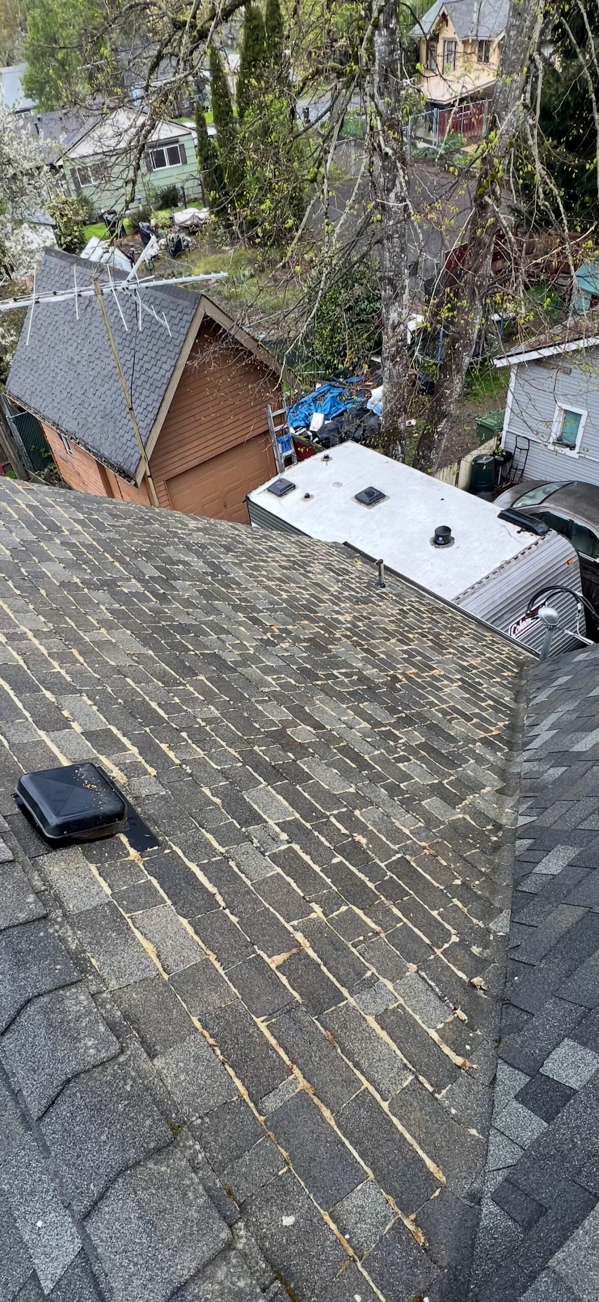 Close view of residential roof work in progress